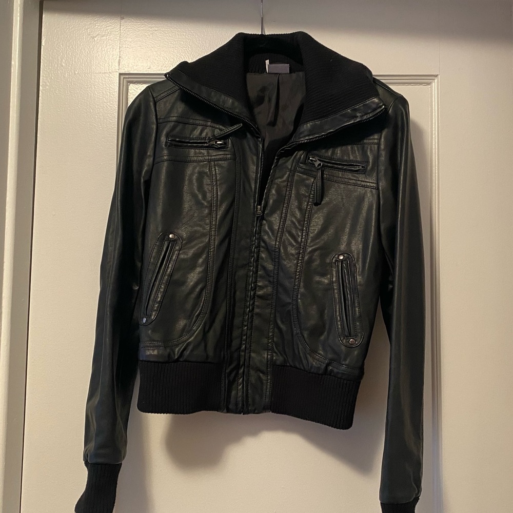 Faux Leather Bomber Jacket